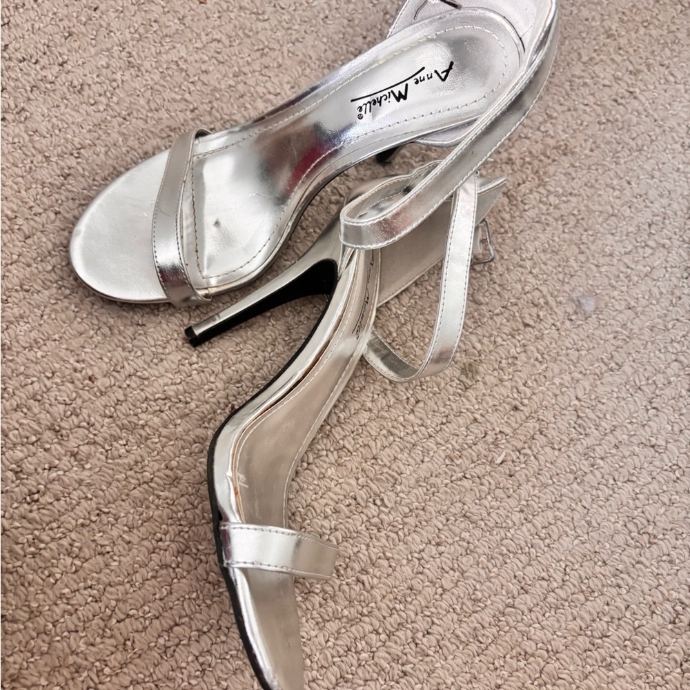 Anne Michelle Metallic Silver Strappy Heels